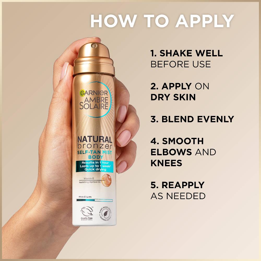 Lookfantastic Garnier Ambre Solaire Natural Bronzer Quick Drying Body Self Tan Mist Medium 150ml