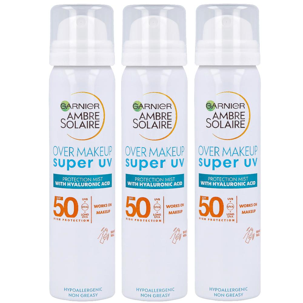 lookfantastic Garnier Ambre Solaire Over Makeup Super UV Protection Mist SPF50 75ml Trio