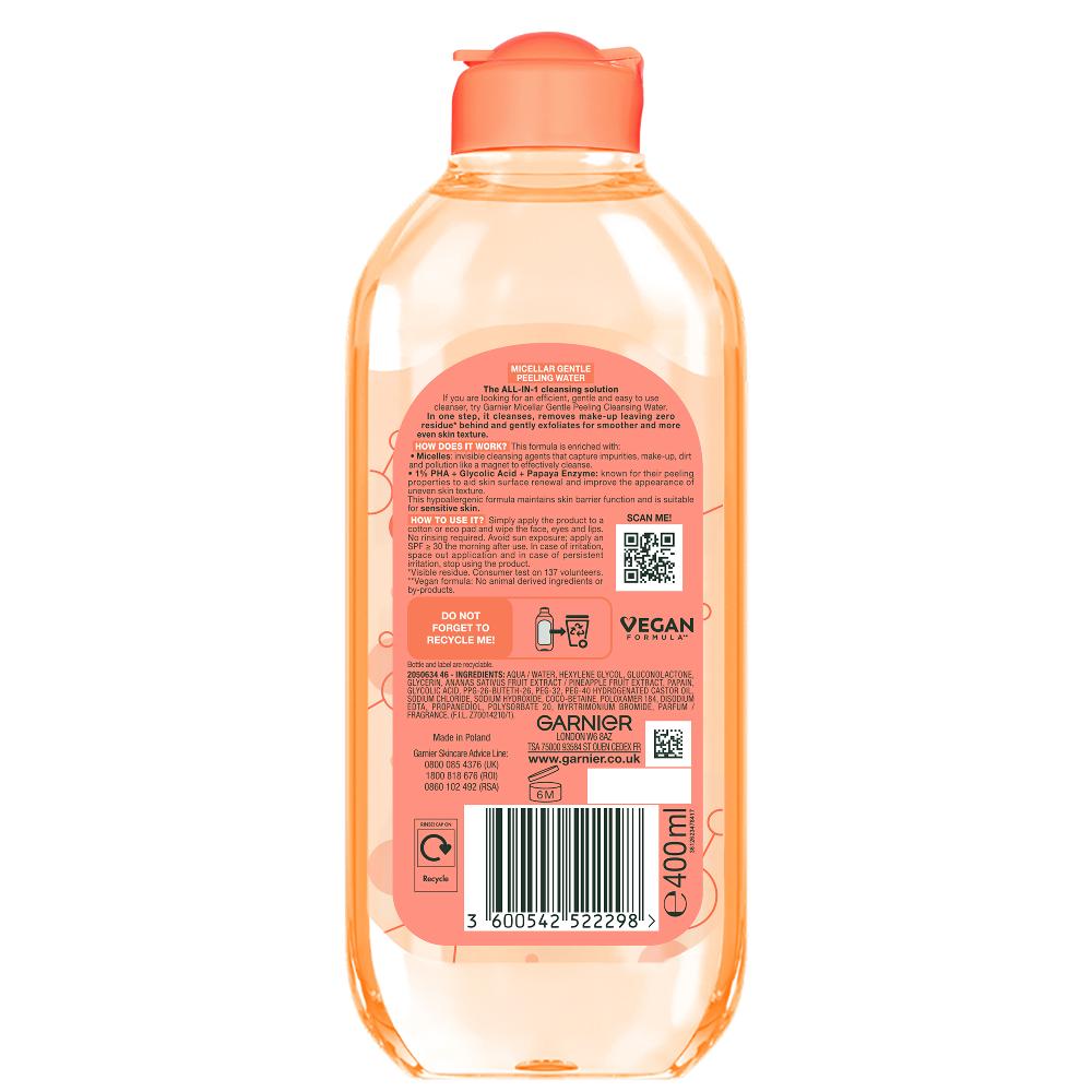Lookfantastic Garnier Mizellares Sanftes Peelingwasser All-in-1 1% Polyhydroxyalkanoate Und Glycolsäure 400 ml