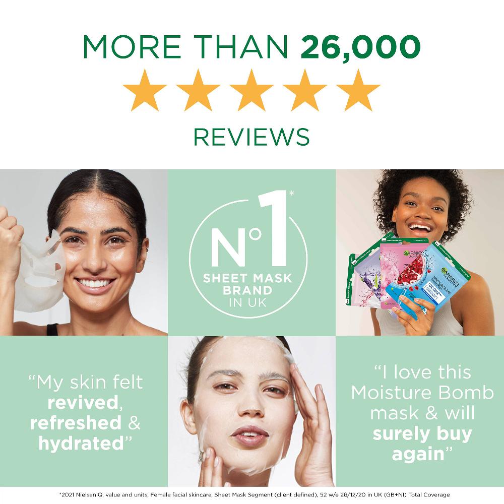Lookfantastic Garnier Moisture Bomb Grüner Tee Feuchtigkeitsspendende Gesichtstuchmaske Für Mischhaut 32 g