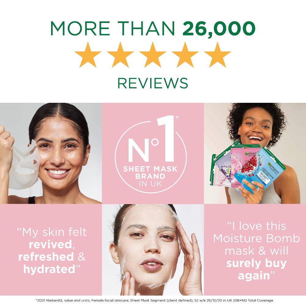 Lookfantastic Garnier Moisture Bomb Kamille Feuchtigkeitsspendende Gesichtstuchmaske Für Trockene Und Empfindliche Haut 28 g