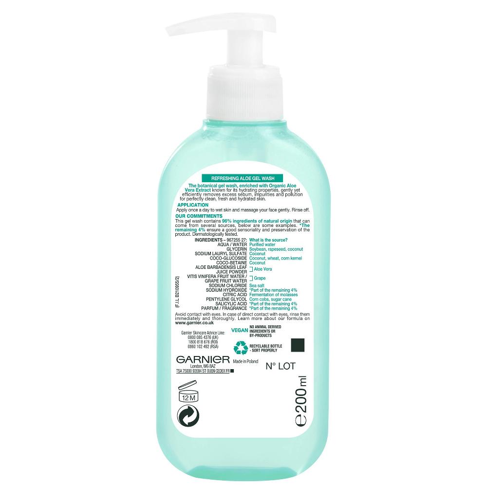 Lookfantastic Garnier Natural Aloe Extract Gel-Reiniger Für Normale Haut 200 ml