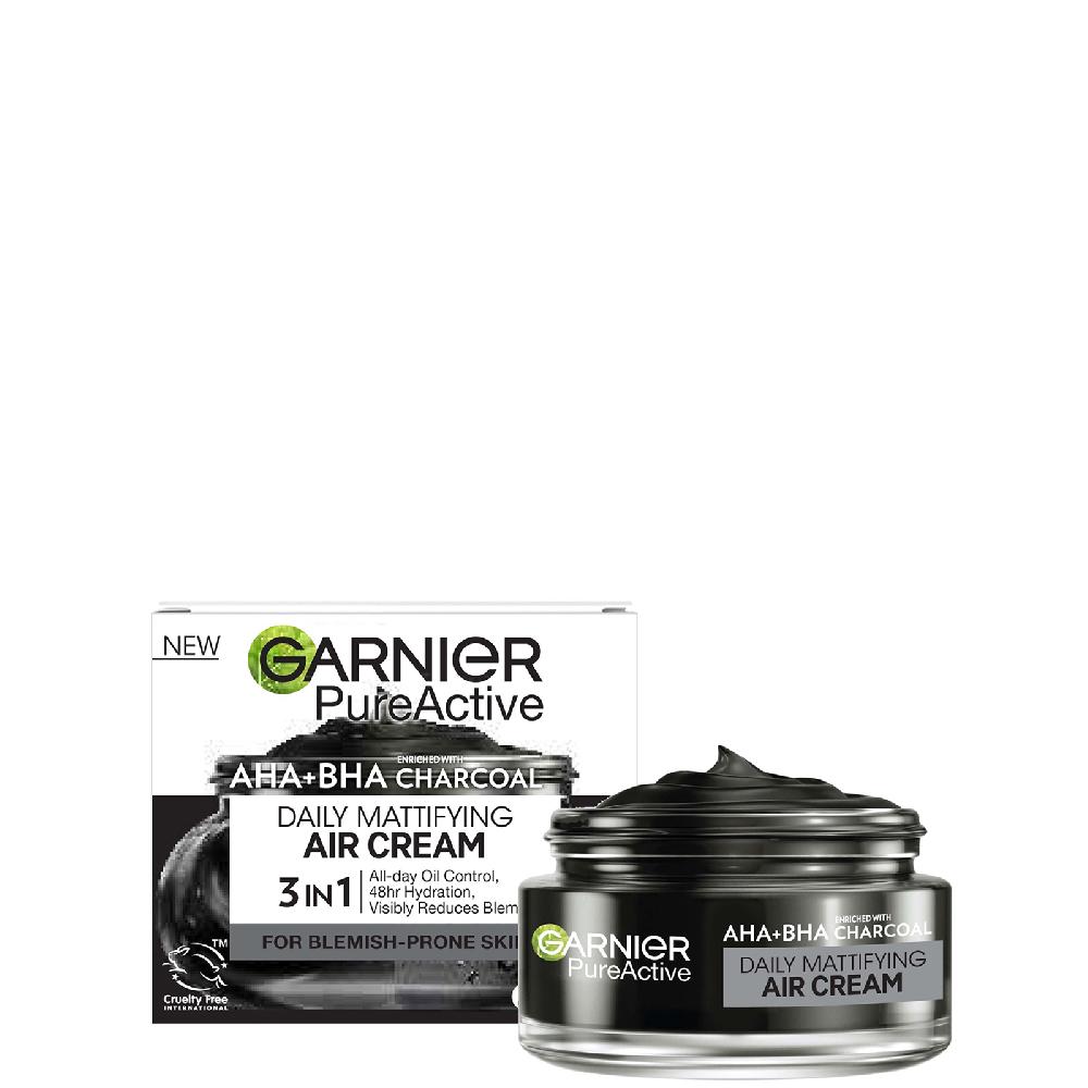 lookfantastic Garnier Pure Active Alpha-Hydroxy-Säuren + Beta-Hydroxy-Säure Kohle Täglich Mattierende Luftcreme 50 ml