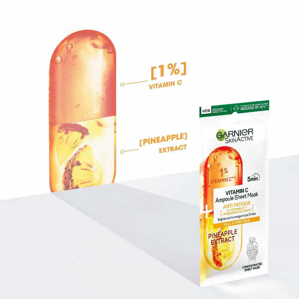 Lookfantastic Garnier SkinActive Anti Fatigue Ampoule Sheet Mask - Pineapple And 1% Vitamin C 15g