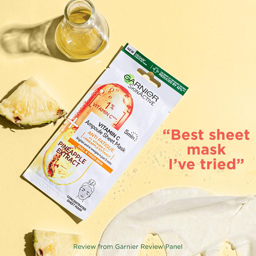 Lookfantastic Garnier SkinActive Anti Fatigue Ampoule Sheet Mask - Pineapple And 1% Vitamin C 15g