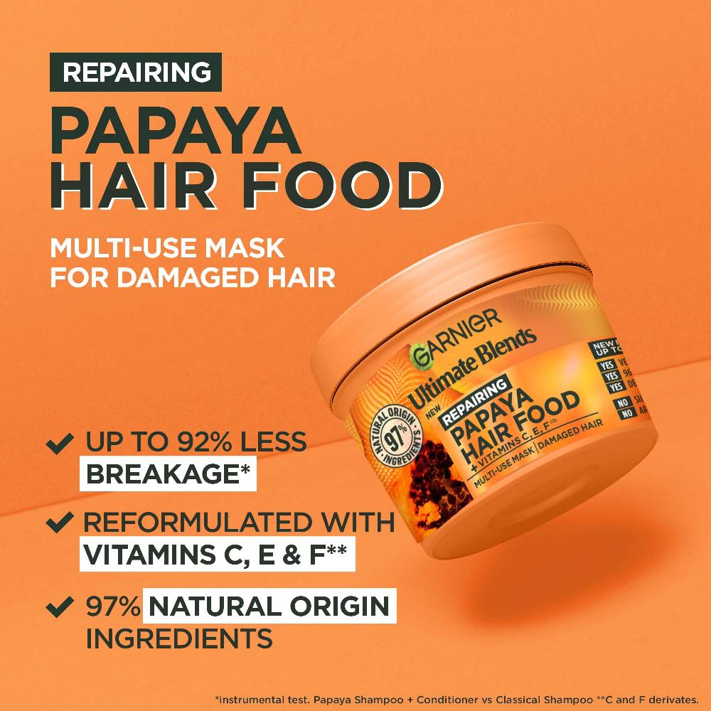 Lookfantastic Garnier Ultimate Blends Hair Food Papaya 3-in-1-Behandlung Mit Einer Maske Für Geschädigtes Haar 390 ml