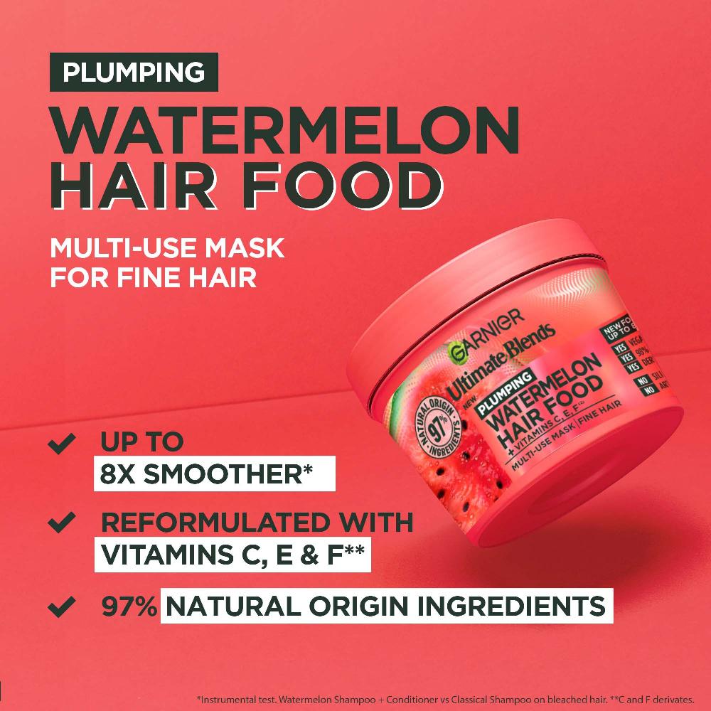 Lookfantastic Garnier Ultimate Blends Plumping Hair Food Wassermelonen-3-in-1-Behandlung Mit Einer Maske 390 ml