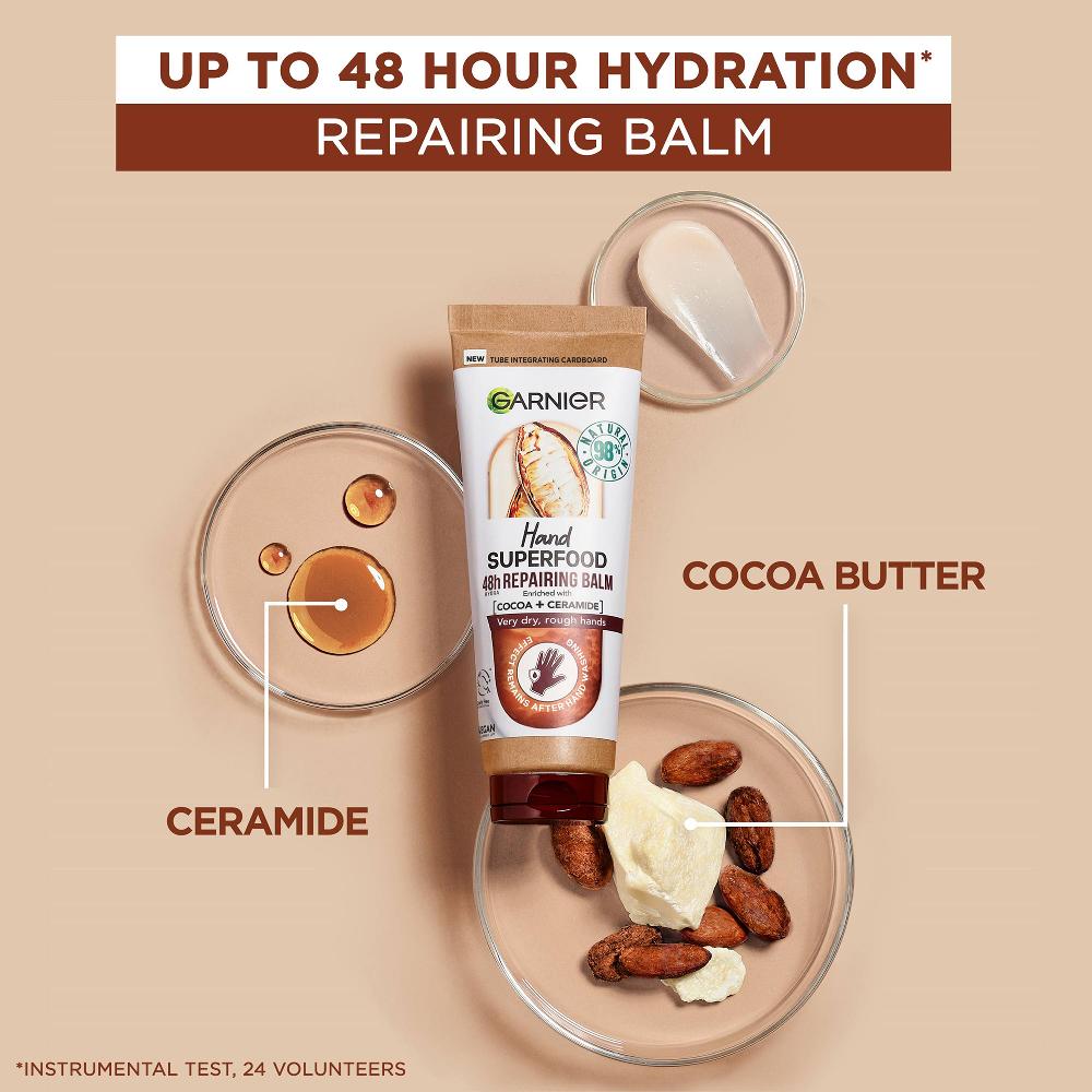 Lookfantastic Garnier Vegan Hand Superfood Reparierende Handcreme Mit Kakao Und Ceramid Für Sehr Trockene Raue Hände 75 ml