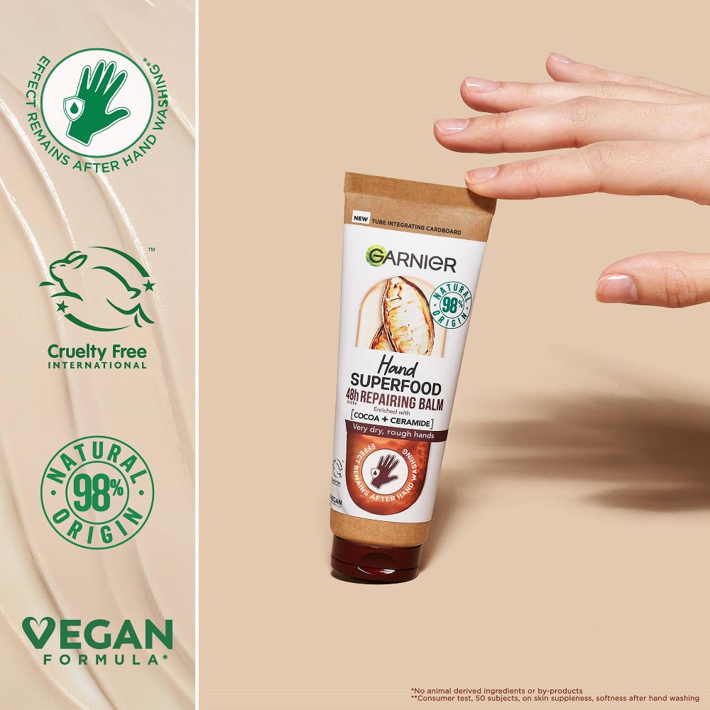 Lookfantastic Garnier Vegan Hand Superfood Reparierende Handcreme Mit Kakao Und Ceramid Für Sehr Trockene Raue Hände 75 ml