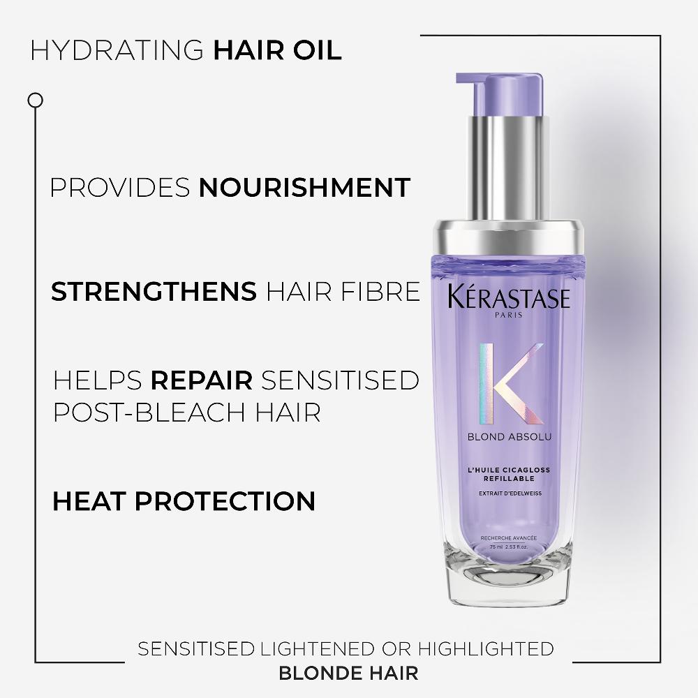 Lookfantastic Kérastase Blond Absolu L’Huile Cicagloss Refillable Hair Oil 75ml And Refill Capsule Duo For Blonde Or Lightened Hair