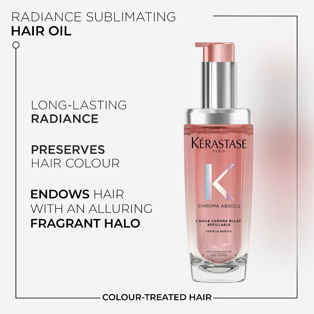 Lookfantastic Kérastase Chroma Absolu Refillable Hair Oil And Refill Capsule Duo For Fine To Medium Hair With Glycerin & Hyaluronic Acid 75ml