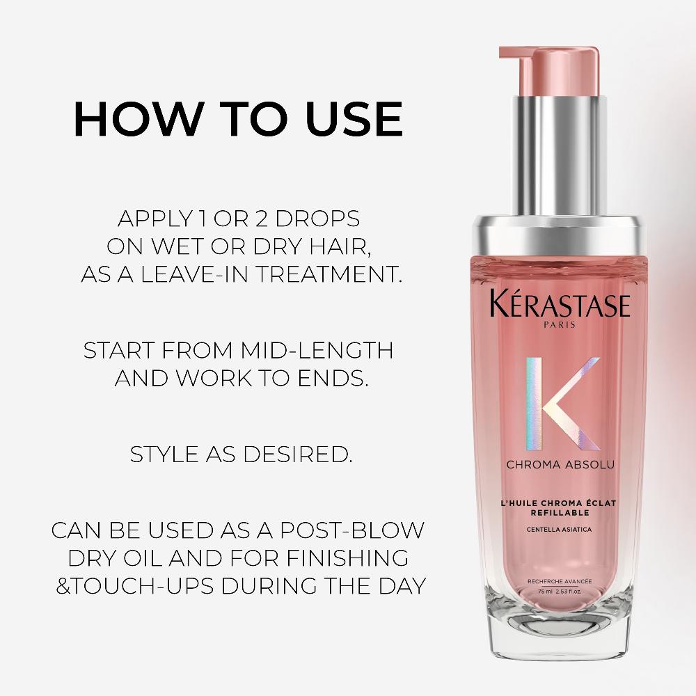 Lookfantastic Kérastase Chroma Absolu Refillable Hair Oil And Refill Capsule Duo For Fine To Medium Hair With Glycerin & Hyaluronic Acid 75ml
