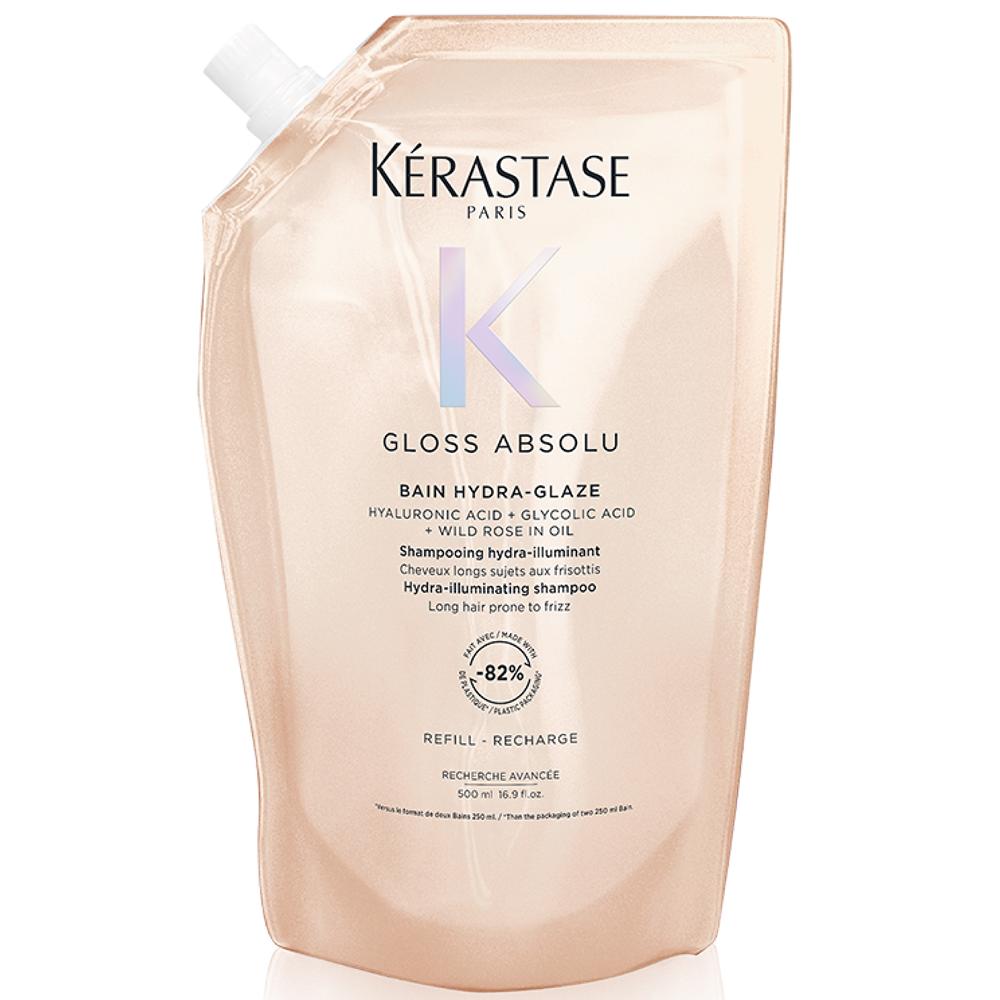 lookfantastic Kérastase Gloss Absolu Refill Pouch Shampoo with Glycolic Acid Hyaluronic Acid and Wild Rose in Oil 500ml