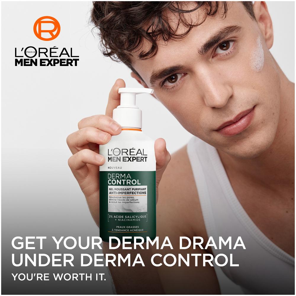 Lookfantastic L'Oréal Men Expert Derma Control Purifying Cleansing Gel With 2% Salicylic Acid + Niacinamide 260ml