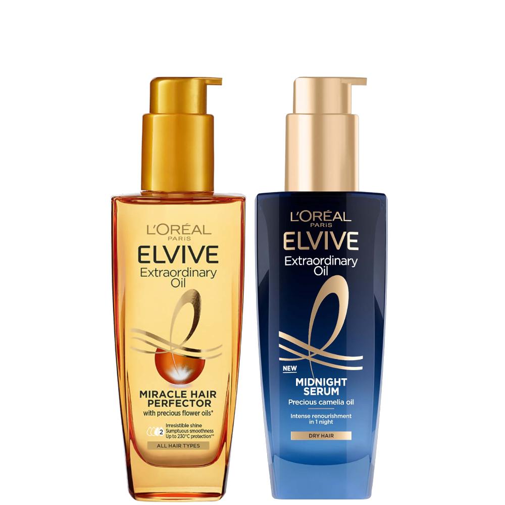 lookfantastic L'Oréal Paris Elvive Extraordinary Oil Nourished Hair Treatment Day and Night Routine Set for Dry Hair