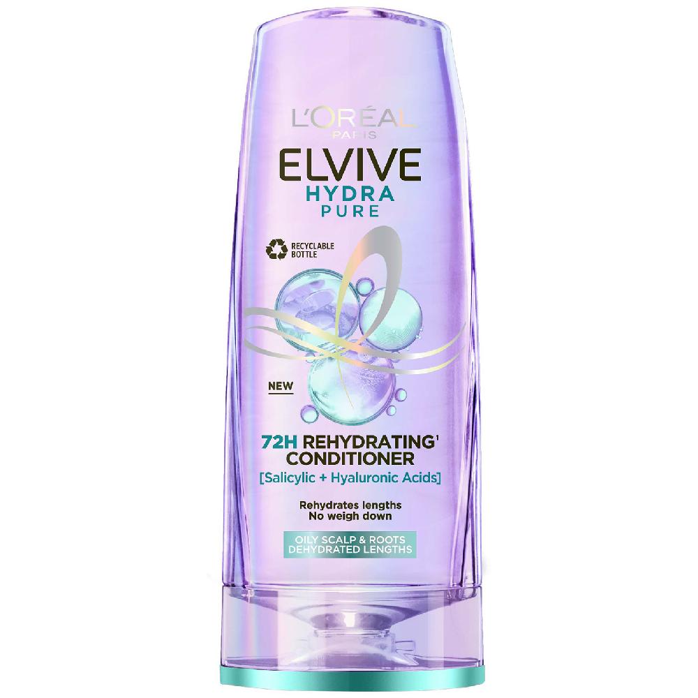 lookfantastic L'Oréal Paris Elvive Hydra Pure 72-Stunden Feuchtigkeitsspendende Spülung mit Hyaluron- und Salicylsäuren 400 ml