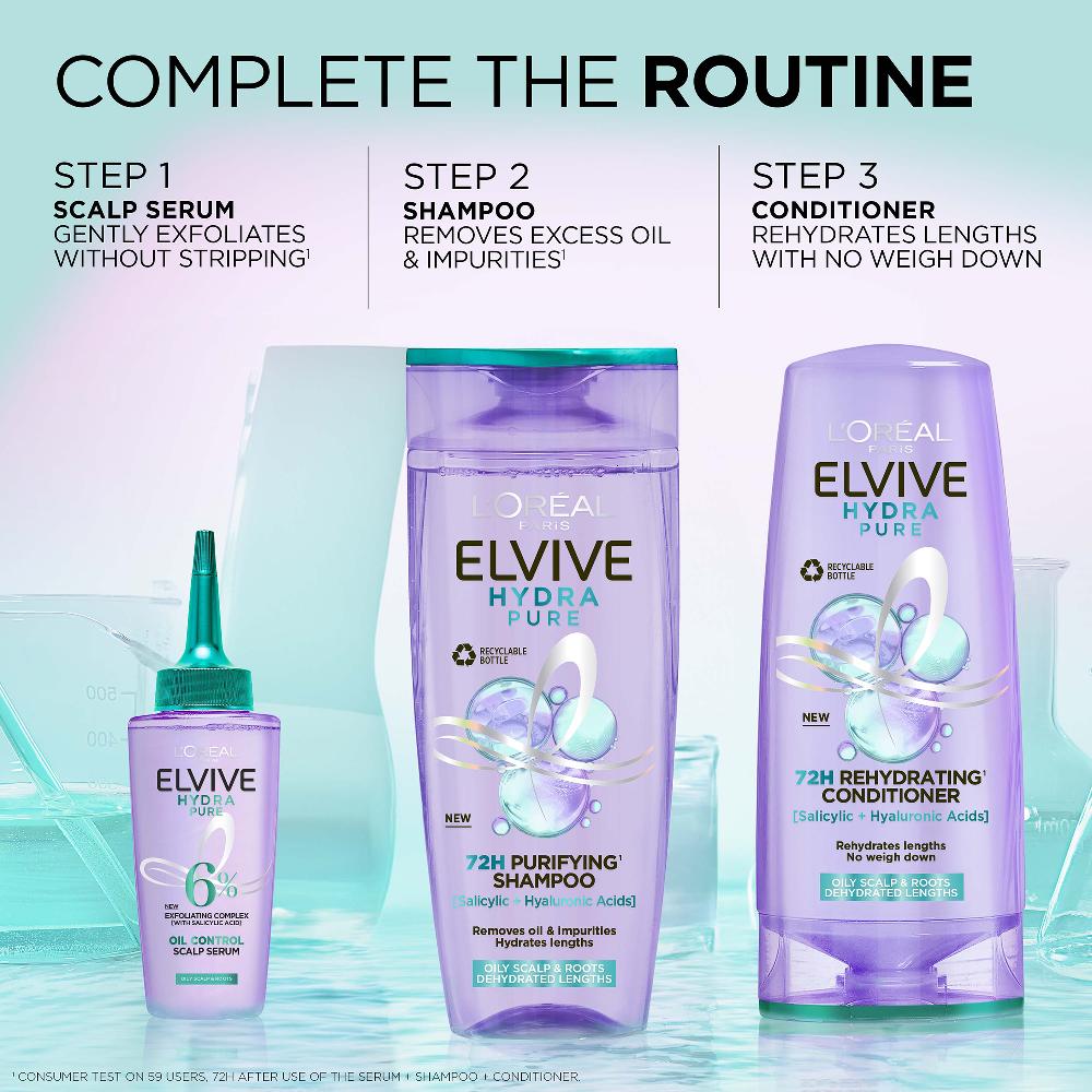 Lookfantastic L'Oréal Paris Elvive Hydra Pure 72-Stunden Klärendes Shampoo Mit Hyaluron- Und Salicylsäuren 500 ml