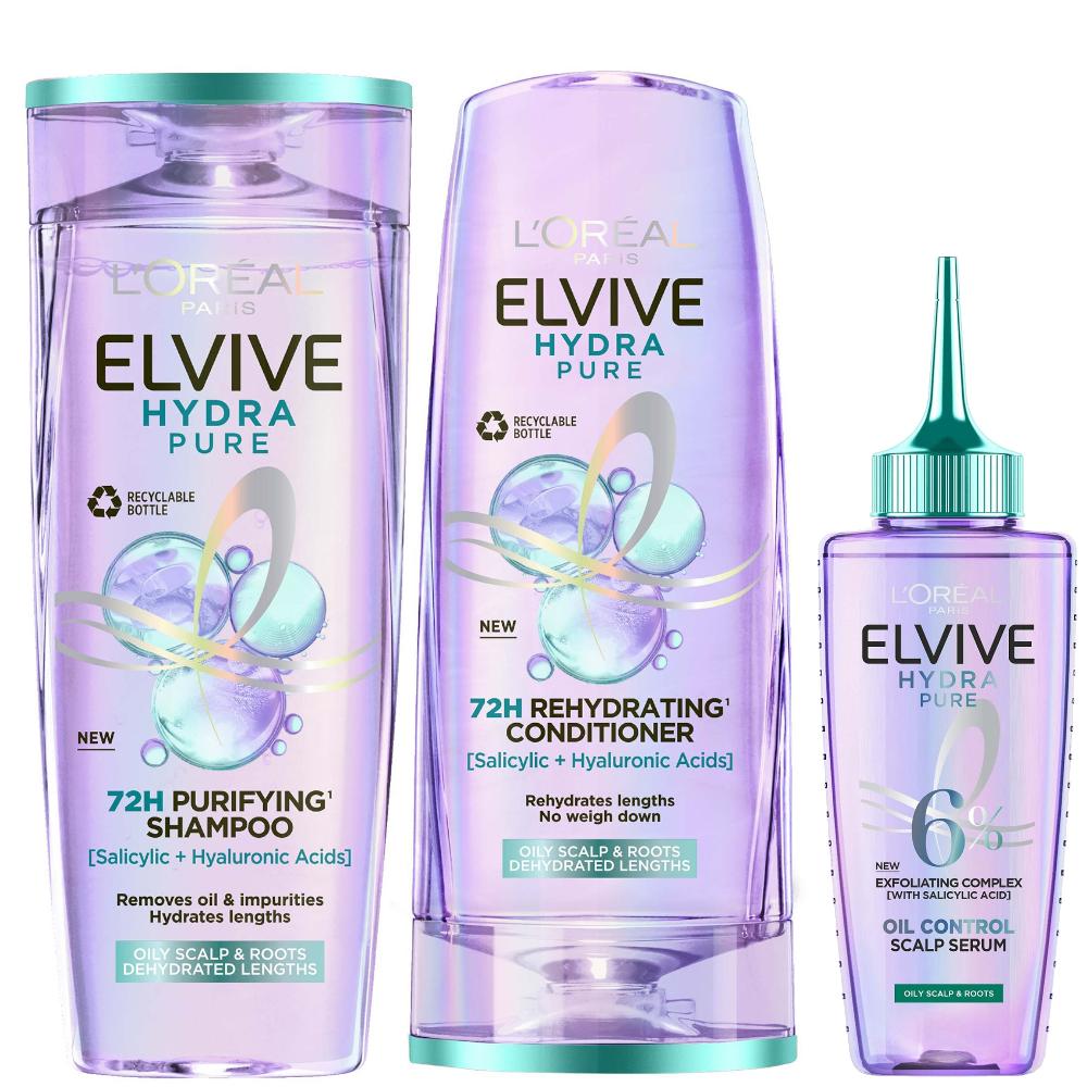 lookfantastic L'Oréal Paris Elvive Hydra Pure Scalp Serum Shampoo and Conditioner Set for Oily Roots and Dehydrated Lengths