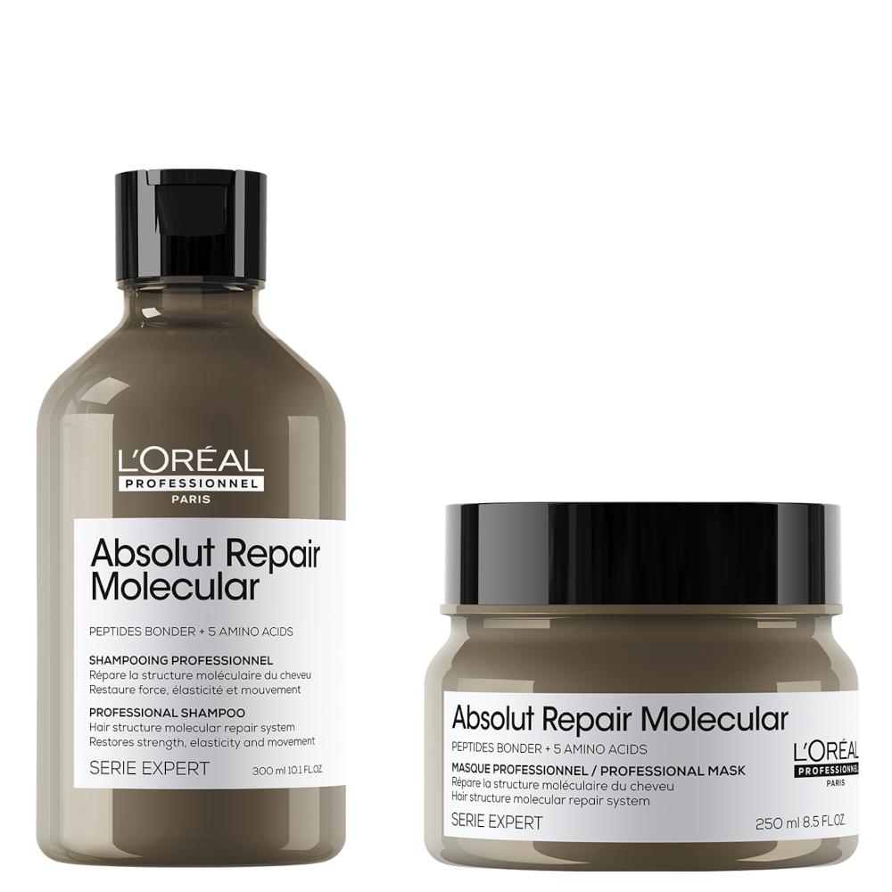 lookfantastic L'Oréal Professionnel Absolut Repair Molecular Shampoo 300ml and Rinse-Off Mask 250ml Set for Damaged Hair