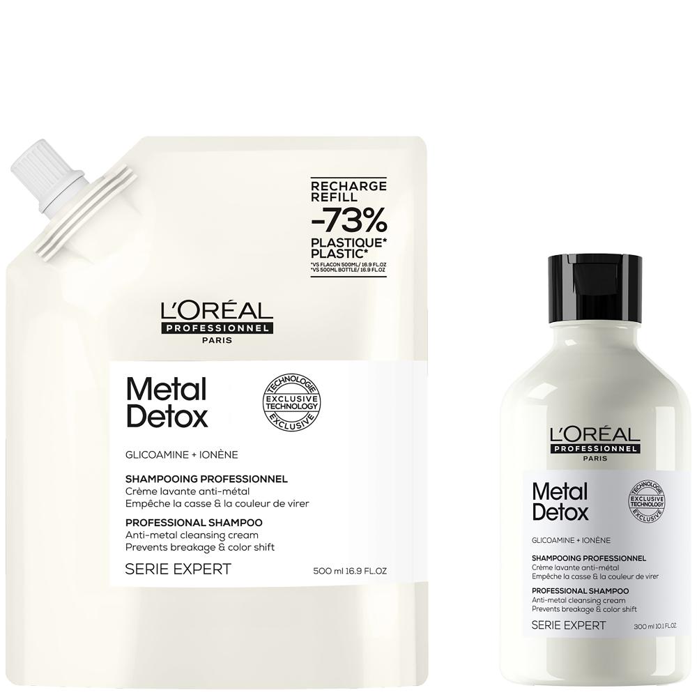 lookfantastic L’Oréal Professionnel Metal Detox Shampoo 300ml and Refill Pack 500ml for breakage & colour protection