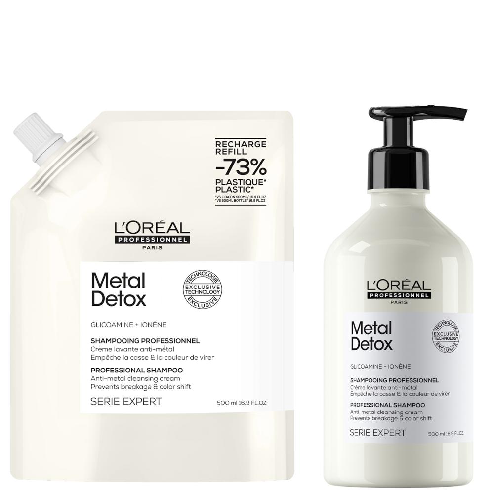 lookfantastic L’Oréal Professionnel Metal Detox Shampoo 500ml and Refill Pack 500ml for breakage & colour protection