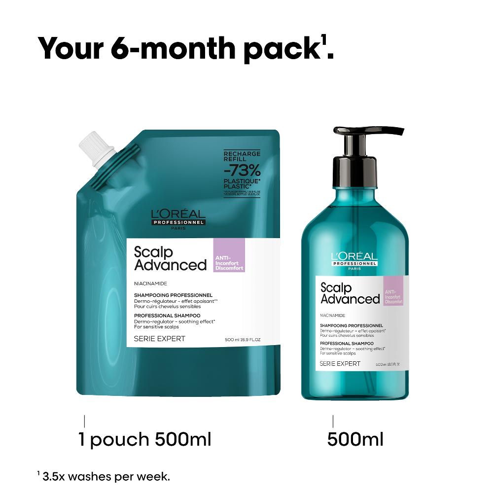 Lookfantastic L'Oréal Professionnel Scalp Advanced Anti-Discomfort Shampoo Refill Pack 500ml For Itchy Dry Scalp