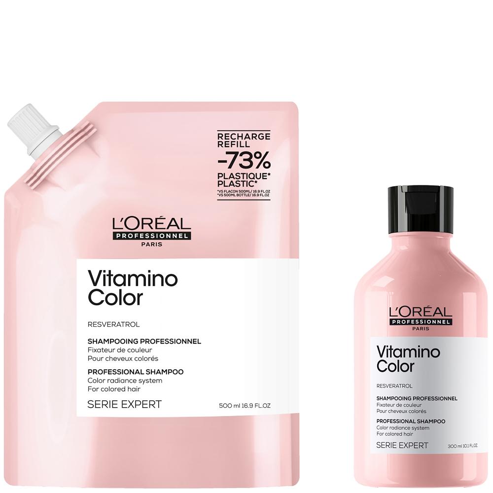 lookfantastic L’Oréal Professionnel Vitamino Color Shampoo 300ml and Refill Pack 500ml for coloured hair