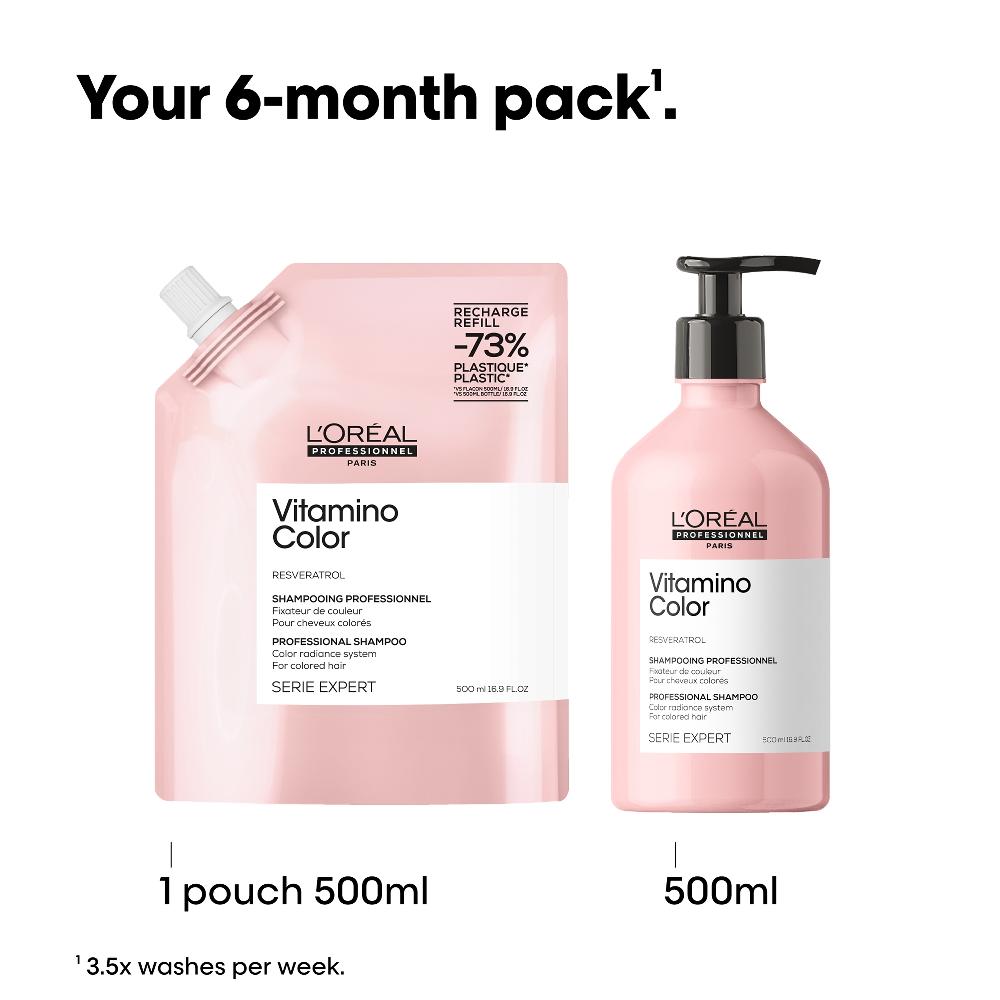 Lookfantastic L'Oréal Professionnel Vitamino Color Shampoo Refill Pack 500ml For Coloured Hair