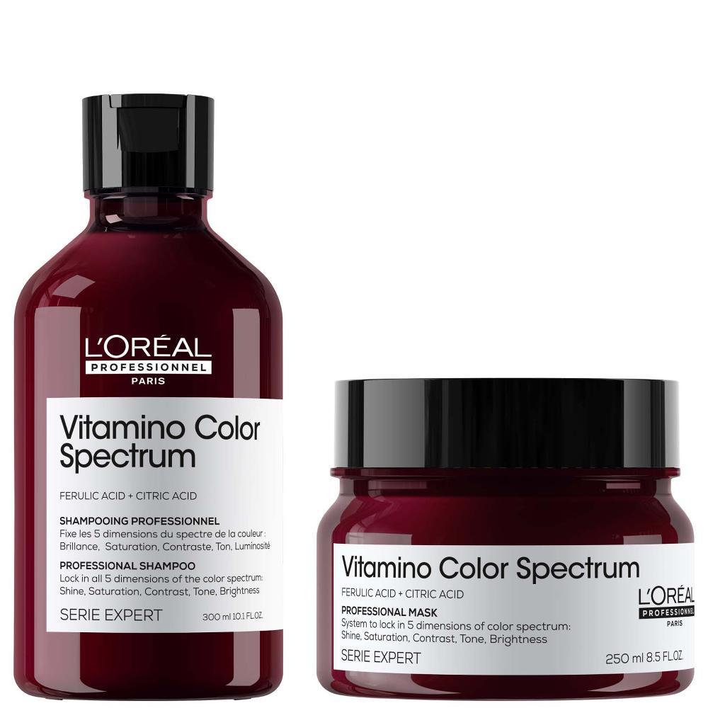 lookfantastic L'Oréal Professionnel Vitamino Color Spectrum Shampoo 300ml and Rinse Off Hair Mask 250ml Bundle for Coloured Hair