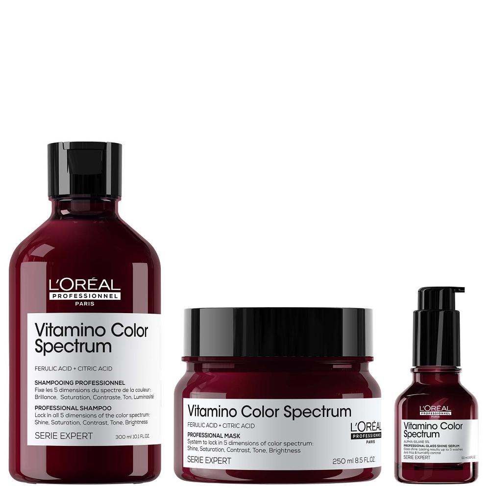 lookfantastic L'Oréal Professionnel Vitamino Color Spectrum Shampoo 300ml Rinse Off Hair Mask 250ml and Serum 50ml Bundle for Coloured Hair