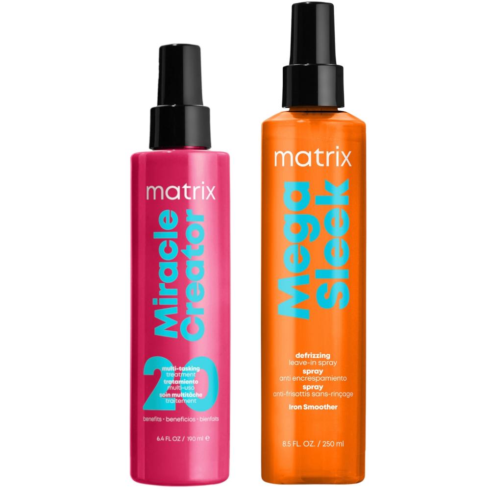 lookfantastic Matrix Mega Sleek Iron Smoother For Anti-Frizz and Humidity Protection + Miracle Creator 20 Benefits Hair Treatment Spray Bundle