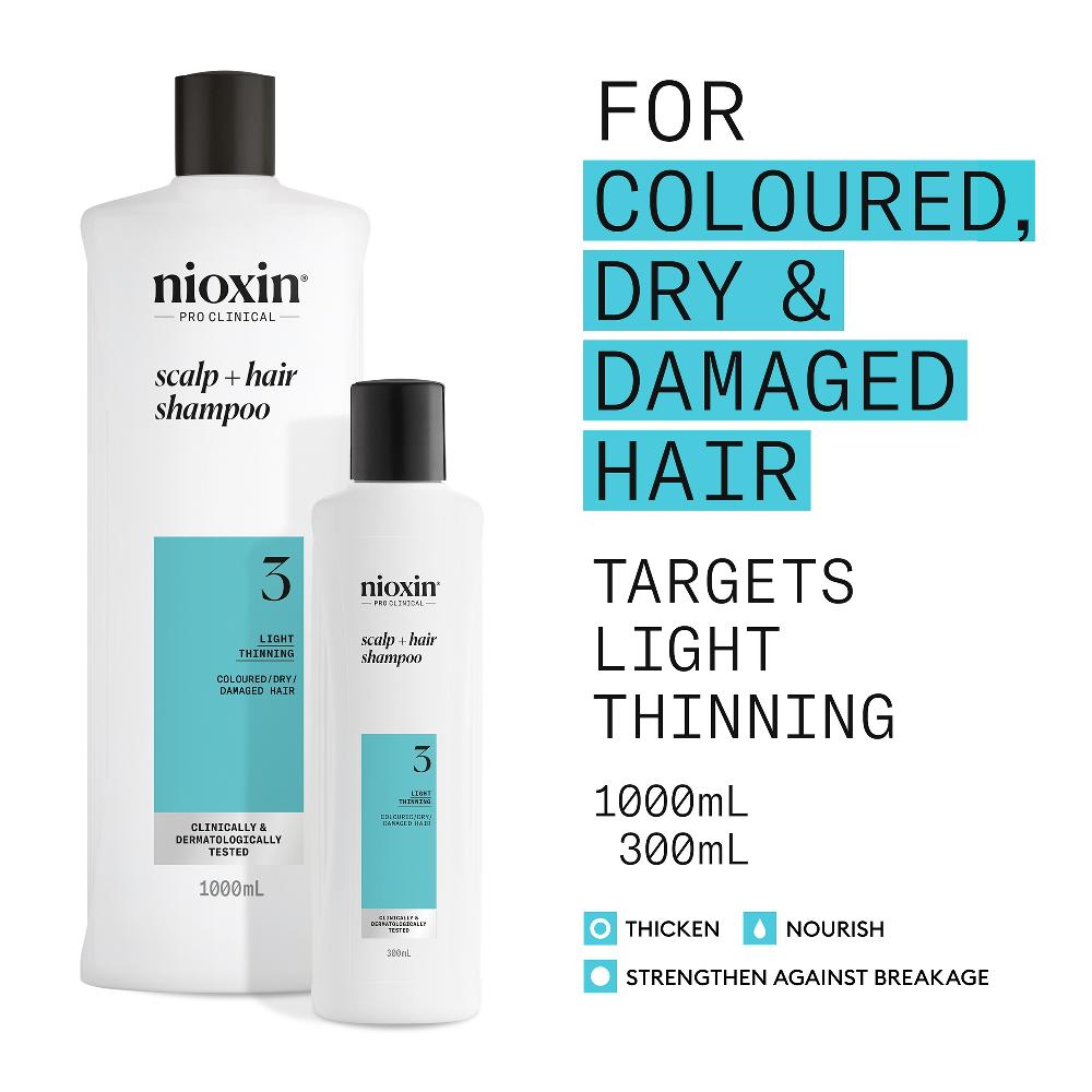 Lookfantastic NIOXIN Scalp And Hair Thickening System 3 Shampoo For Coloured Dry And Damaged Hair With Light Thinning 1L