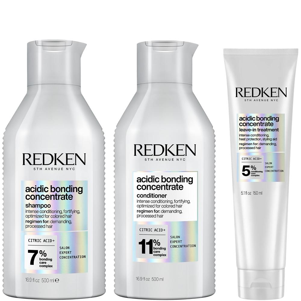Lookfantastic Redken Acidic Bonding Concentrate Shampoo 500ml Conditioner 500ml And Leave-in Treatment 150ml Bond Repair Supersize Bundle