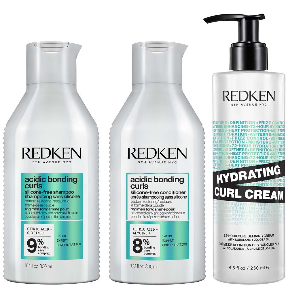 lookfantastic Redken Acidic Bonding Curls Shampoo Conditioner and Hydrating Curl Cream for Restoring Damaged Curls and Coils