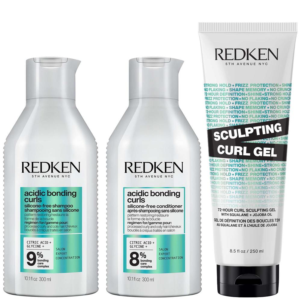 lookfantastic Redken Acidic Bonding Curls Shampoo Conditioner and Sculpting Curl Gel Bonding Care Bundle for Curls and Coils