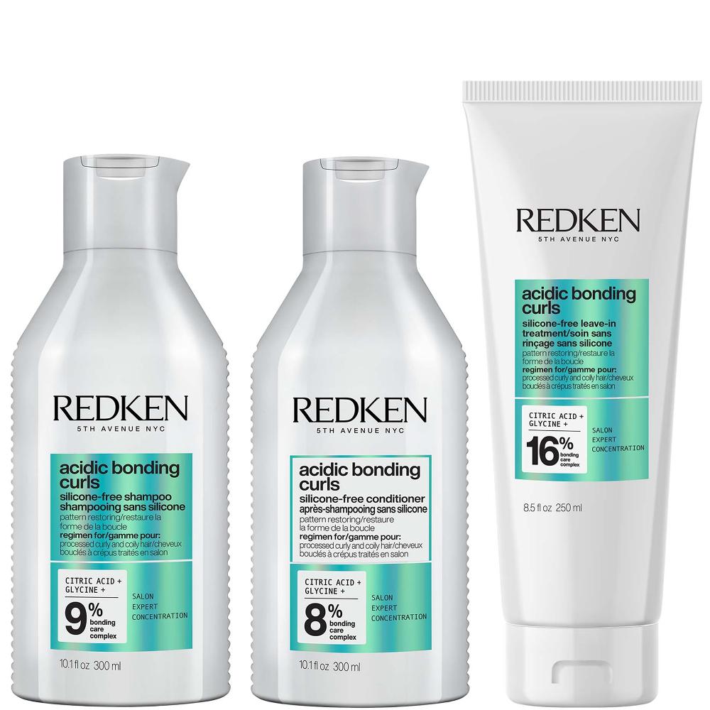 lookfantastic Redken Acidic Bonding Curls Silicone-Free Shampoo Conditioner and Leave-In Routine for Damaged Curls and Coils