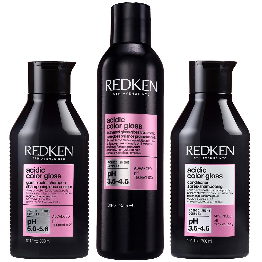 lookfantastic Redken Acidic Color Gloss Shampoo 300ml Activated Glass Gloss Treatment 237ml and Conditioner 300ml
