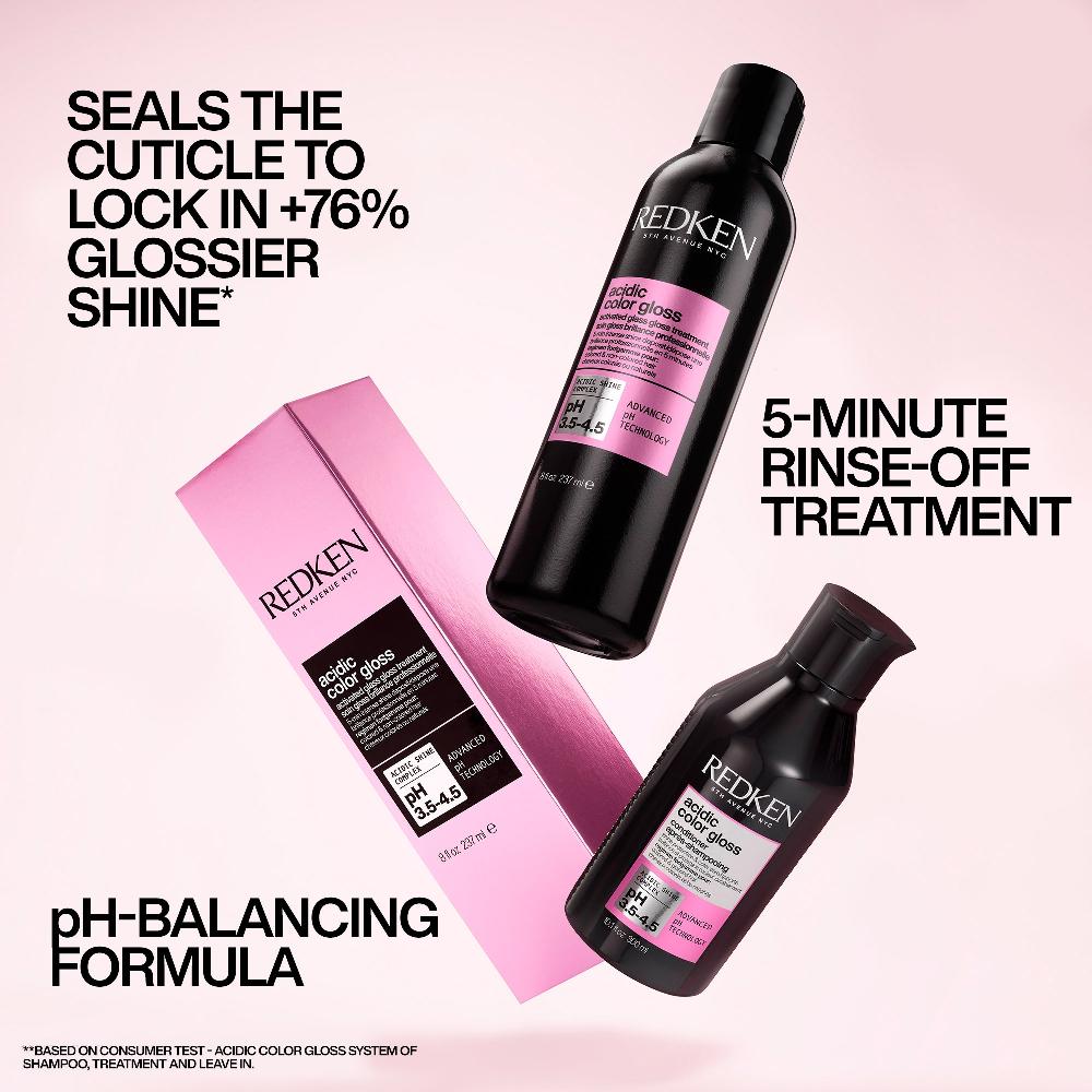 Lookfantastic Redken Acidic Color Gloss Sulphate-Free Shampoo 300ml Glass Gloss Treatment 237ml Conditioner 300ml & Leave-in Treatment 190ml