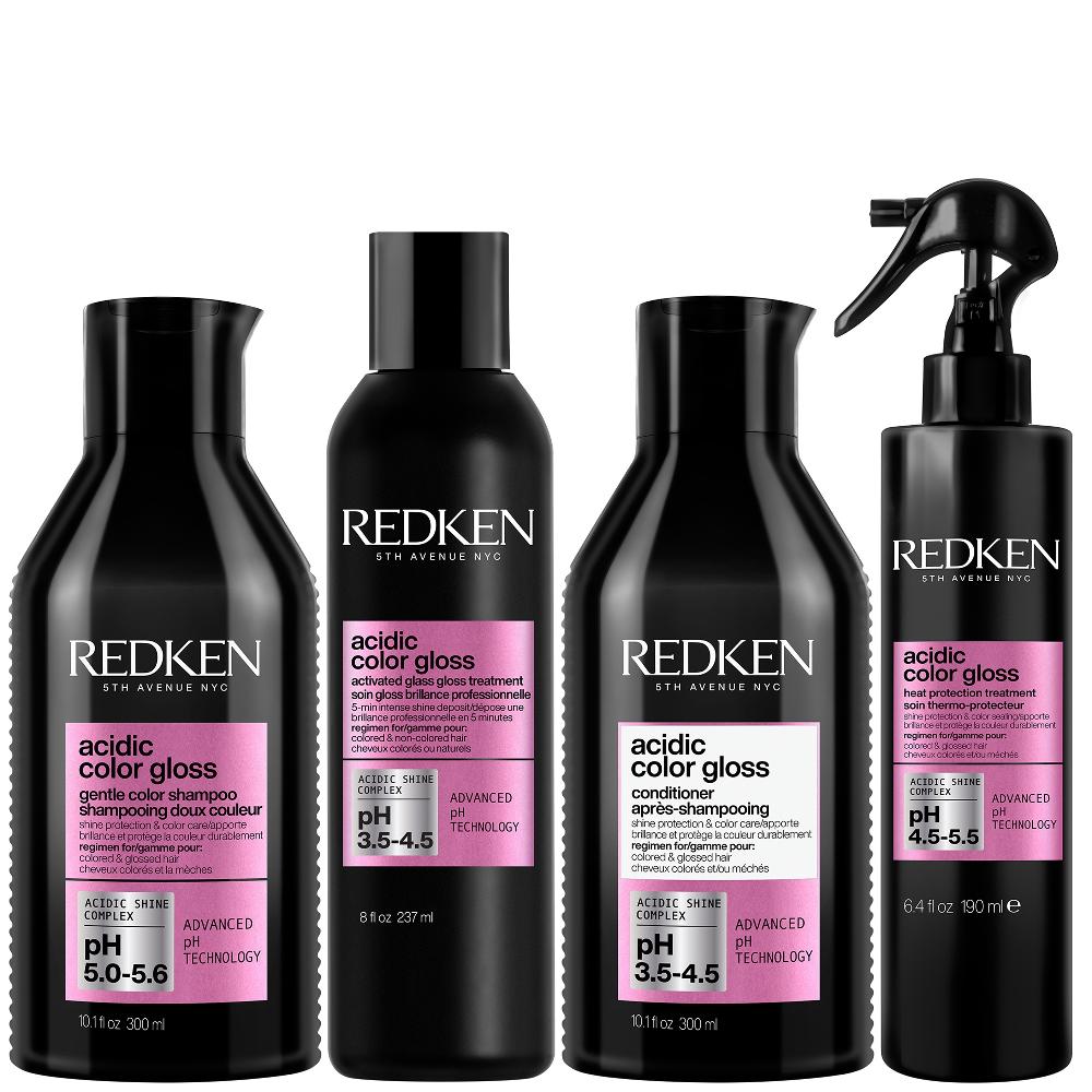 lookfantastic Redken Acidic Color Gloss Sulphate-Free Shampoo 300ml Glass Gloss Treatment 237ml Conditioner 300ml & Leave-in Treatment 190ml
