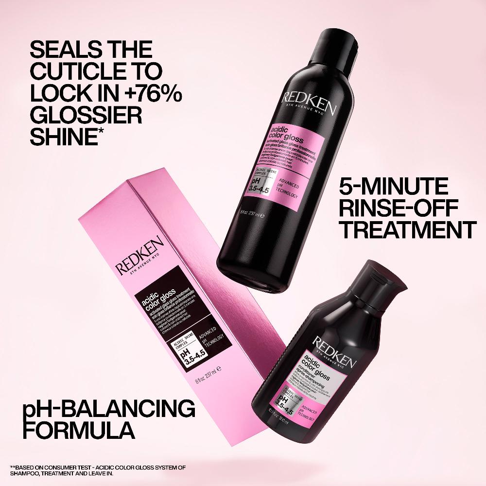 Lookfantastic Redken Acidic Color Gloss Sulphate-Free Shampoo 500ml Activated Glass Gloss Treatment 237ml And Conditioner 500ml Bundle