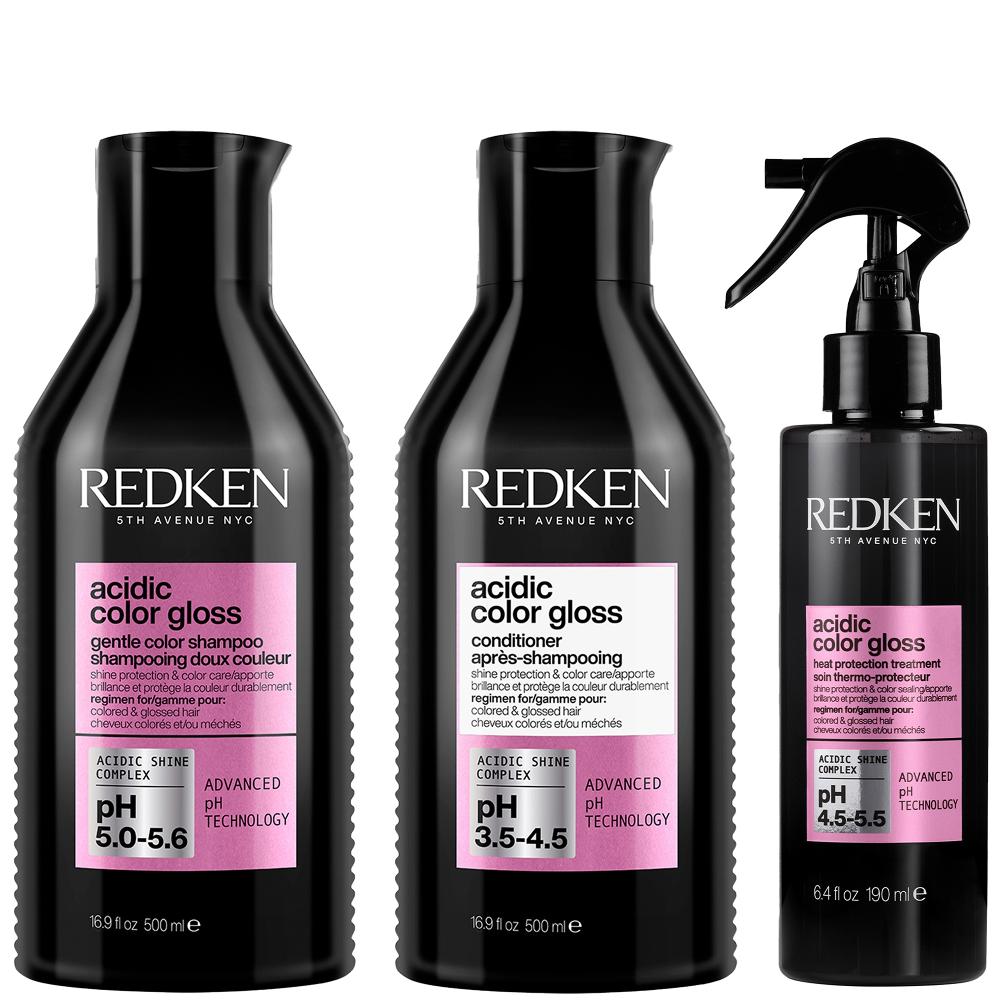 lookfantastic Redken Acidic Color Gloss Sulphate-Free Shampoo and Conditioner 500ml and Heat Protection Leave-in Treatment 190ml Bundle