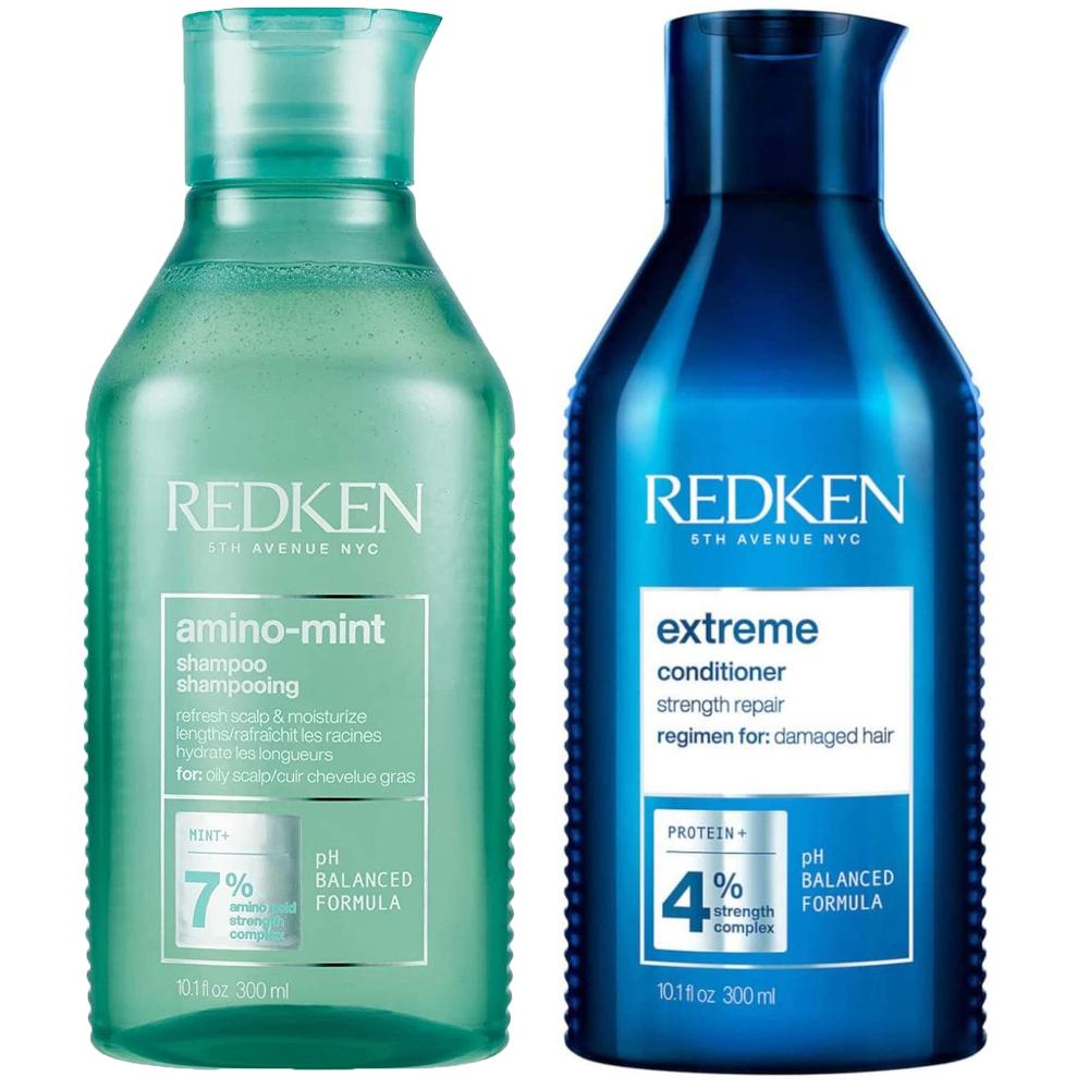 lookfantastic Redken Amino Mint Scalp Cleansing for Greasy Hair Shampoo and Extreme Damage Repair Conditioner Bundle