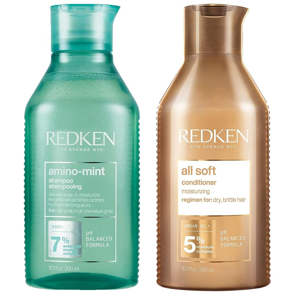 lookfantastic Redken Amino Mint Scalp Cleansing for Greasy Hair Shampoo and All Soft Hydrating Care Conditioner Bundle