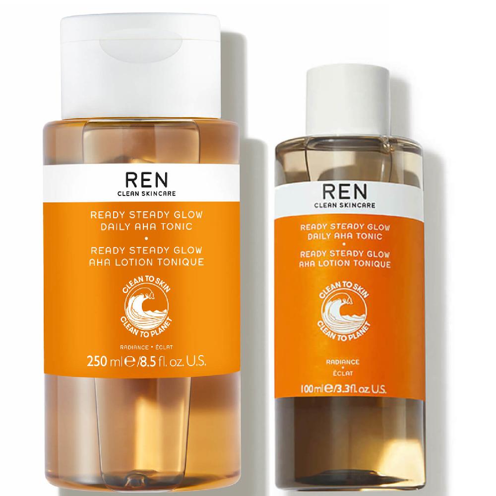 lookfantastic REN Clean Skincare Ready Steady Glow Daily AHA Tonic Home and Away Duo