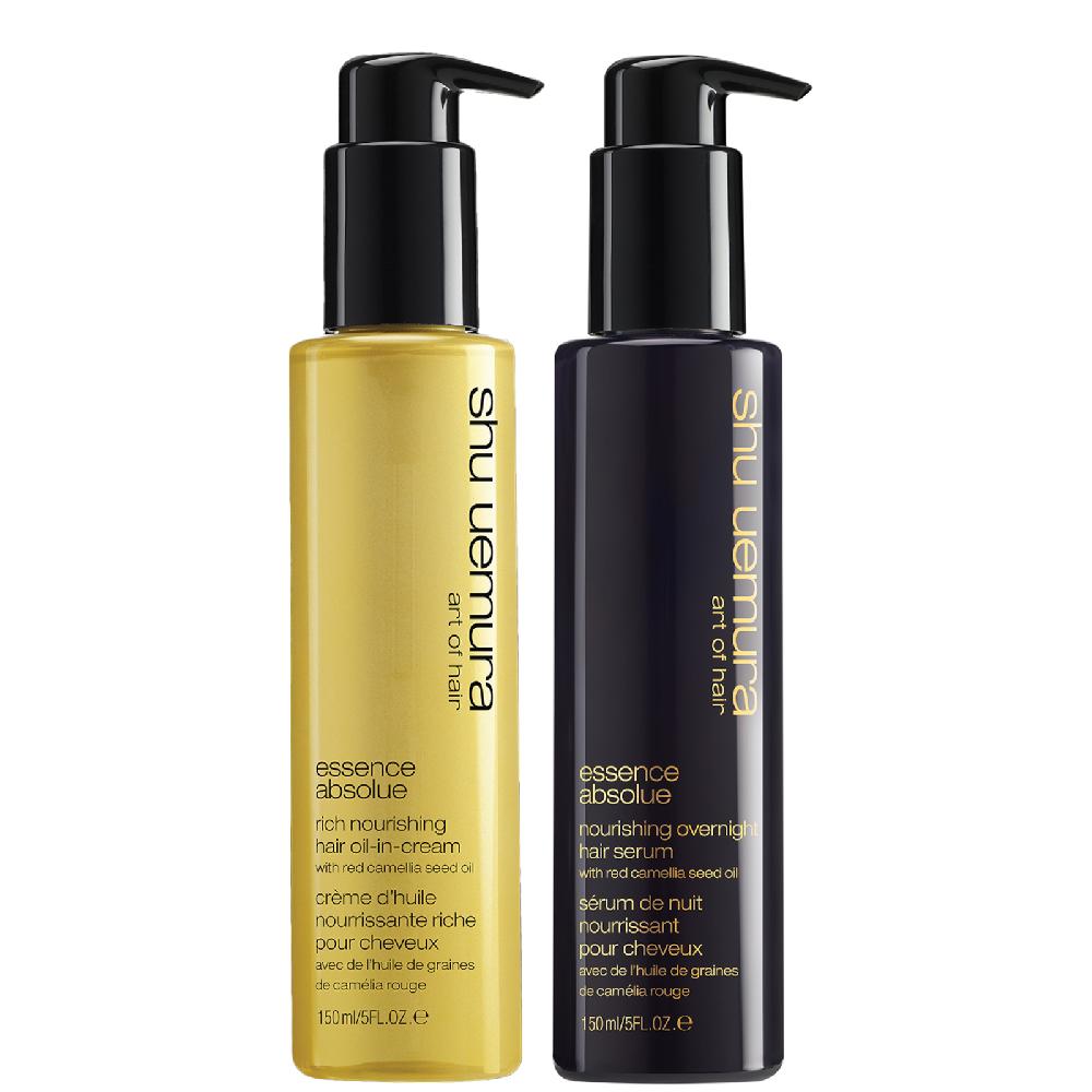 lookfantastic Shu Uemura Art of Hair Essence Absolue Oil-in-Cream and Absolue Overnight Serum Protecting Hair Routine for Very Dry Hair
