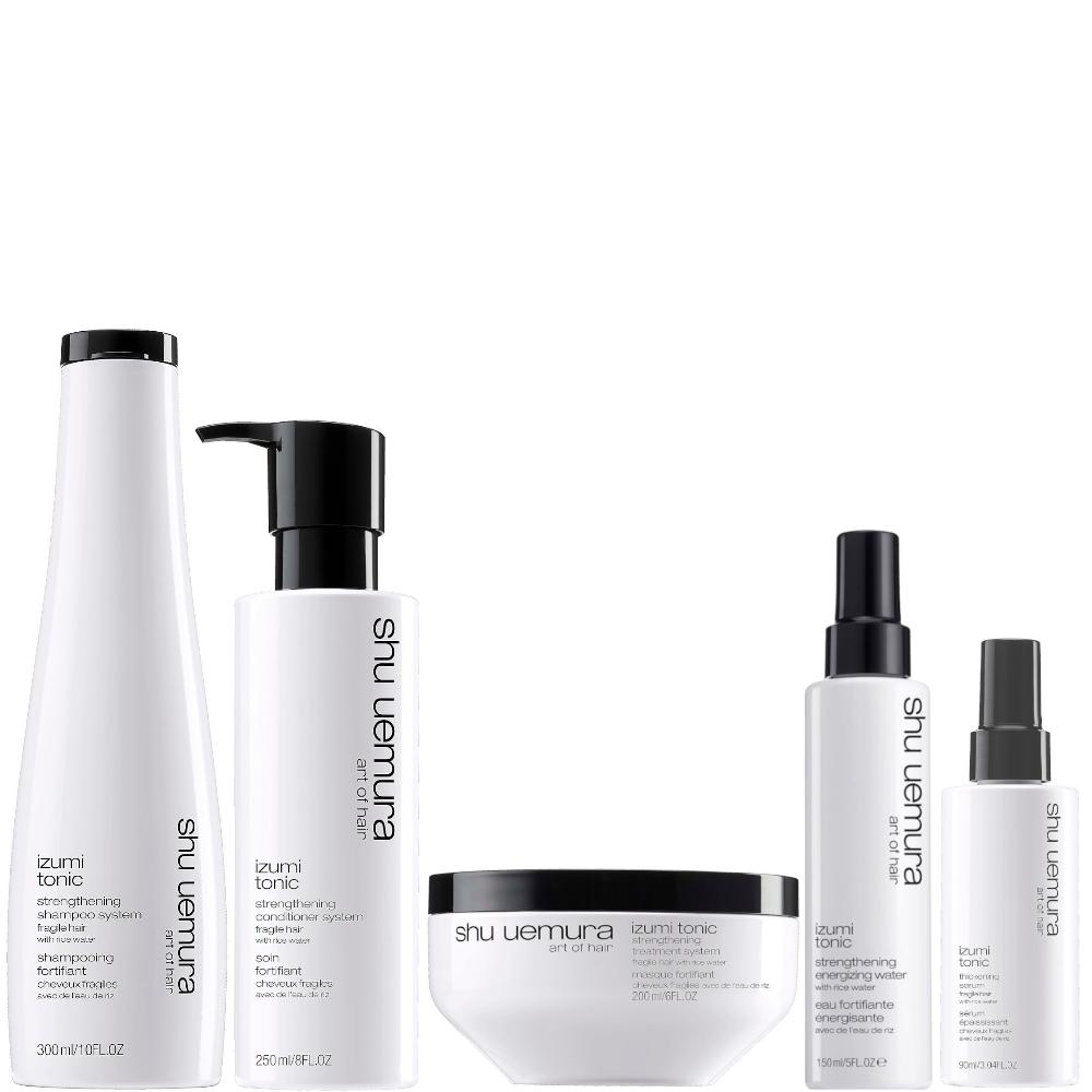 lookfantastic Shu Uemura Art of Hair Izumi Tonic Rice Water Shampoo Conditioner Hair Mask Serum and Tonic Water Routine