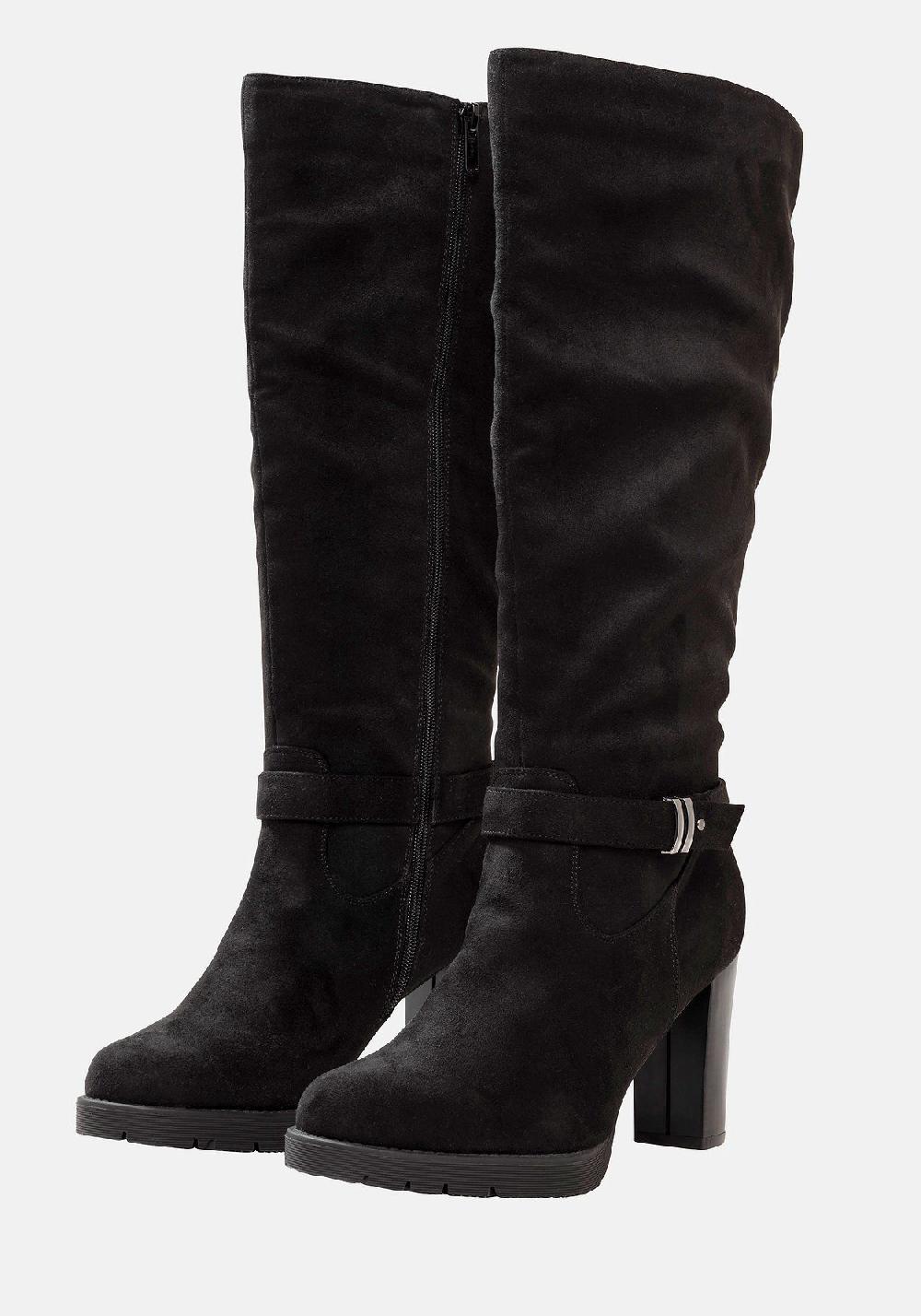 Sheego Weitschaftstiefel In Velourslederoptik Mit Schnallenband