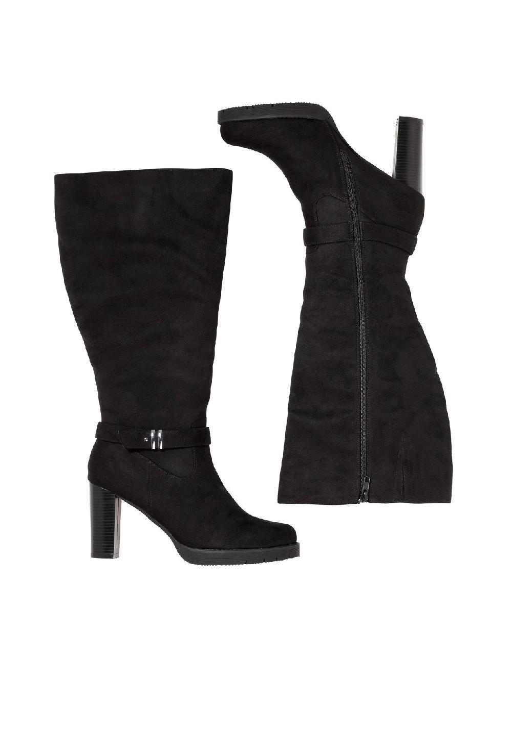 sheego Weitschaftstiefel in Velourslederoptik mit Schnallenband