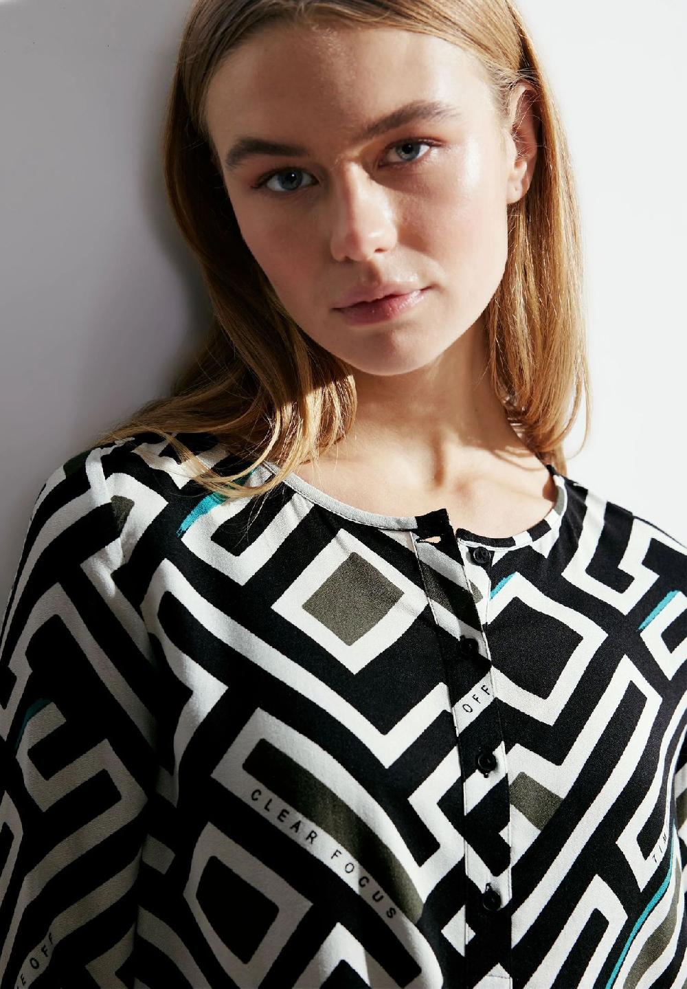 CECIL Shirtbluse Henley-Ausschnitt Allover-Muster Für Damen