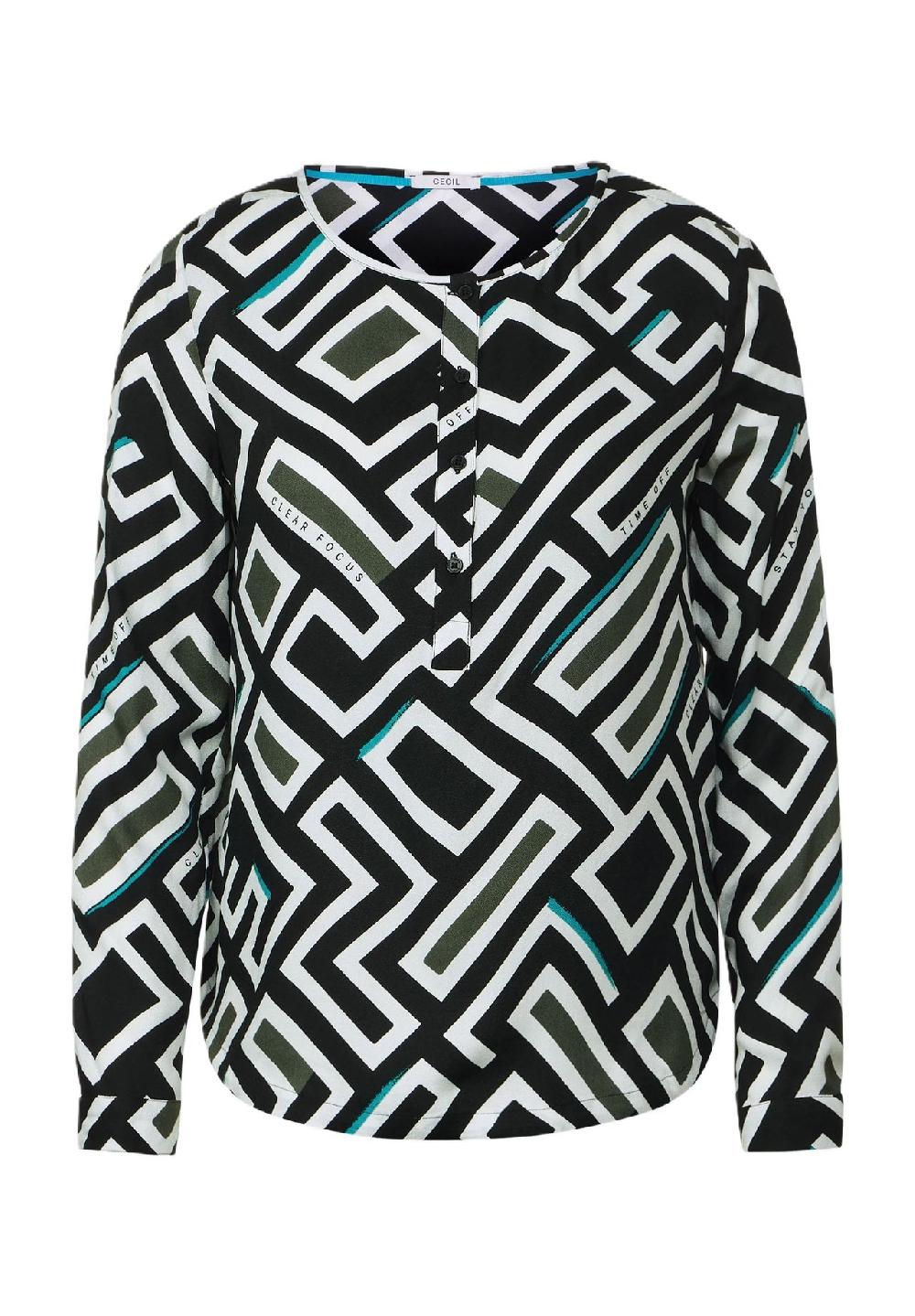 CECIL Shirtbluse Henley-Ausschnitt Allover-Muster für Damen